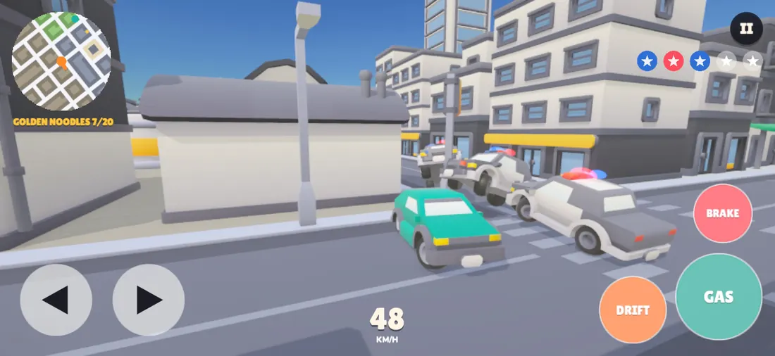 Dash's teal car with Bulldog Patrol cars piling up behind