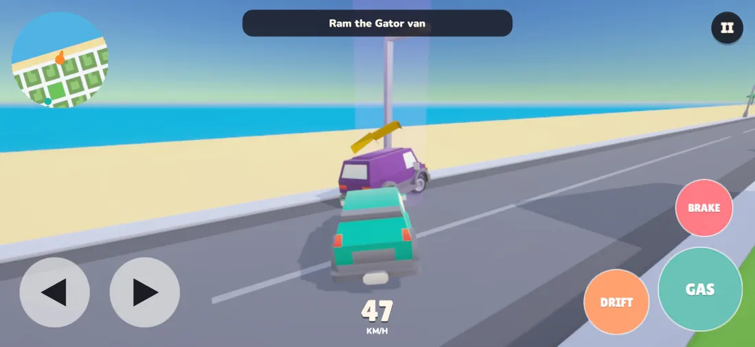 Chasing the purple Gator van along the beach road